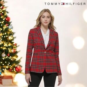✔️ Tommy Hilfiger Red Slim Fit Plaid Blazer